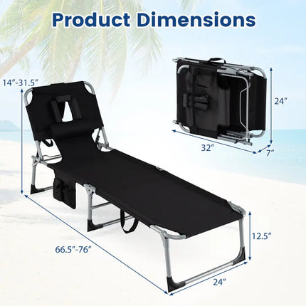 Tanning Chair with Face Arm Holes Folding Chair-Black - Black - Outdoor Chaise Lounges
