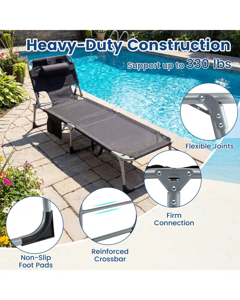 Tanning Chair with Face Arm Holes Folding Chair-Black - Black - Outdoor Chaise Lounges