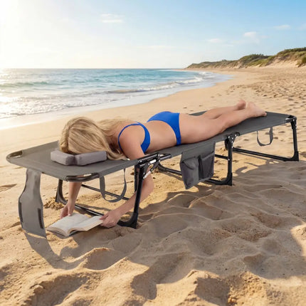 Tanning Chair with Face Arm Holes Folding Chair-Gray - Gray - Outdoor Chaise Lounges