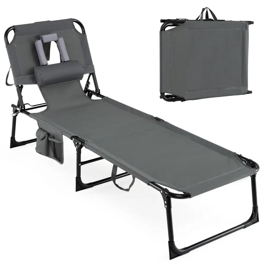 Tanning Chair with Face Arm Holes Folding Chair-Gray - Gray - Outdoor Chaise Lounges