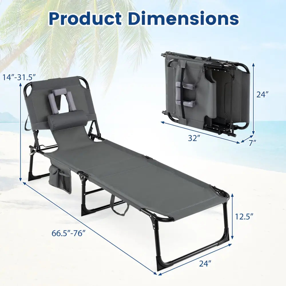 Tanning Chair with Face Arm Holes Folding Chair-Gray - Gray - Outdoor Chaise Lounges