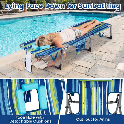 Tanning Chair with Face Arm Holes Folding Chair-Multicolor - Multicolor - Outdoor Chaise Lounges