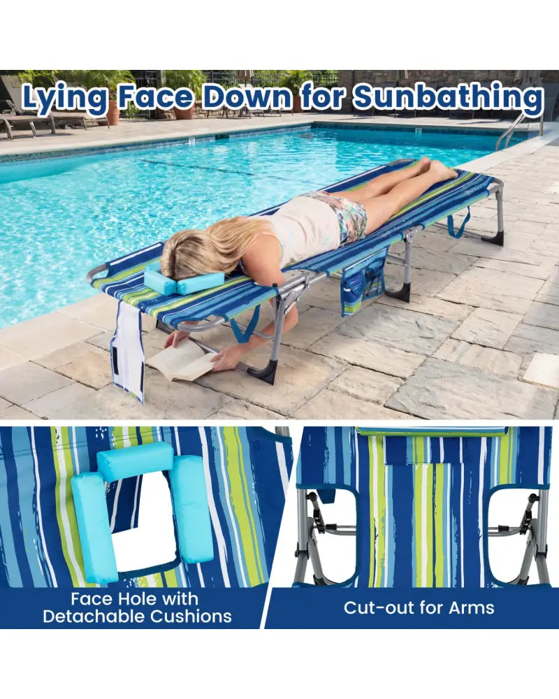 Tanning Chair with Face Arm Holes Folding Chair-Multicolor - Multicolor - Outdoor Chaise Lounges