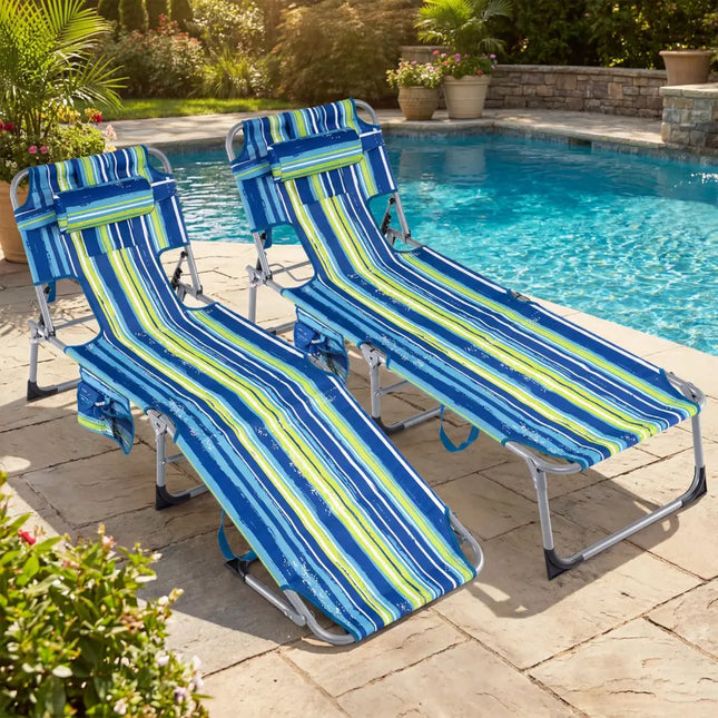 Tanning Chair with Face Arm Holes Folding Chair-Multicolor - Multicolor - Outdoor Chaise Lounges
