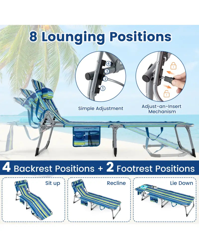 Tanning Chair with Face Arm Holes Folding Chair-Multicolor - Multicolor - Outdoor Chaise Lounges
