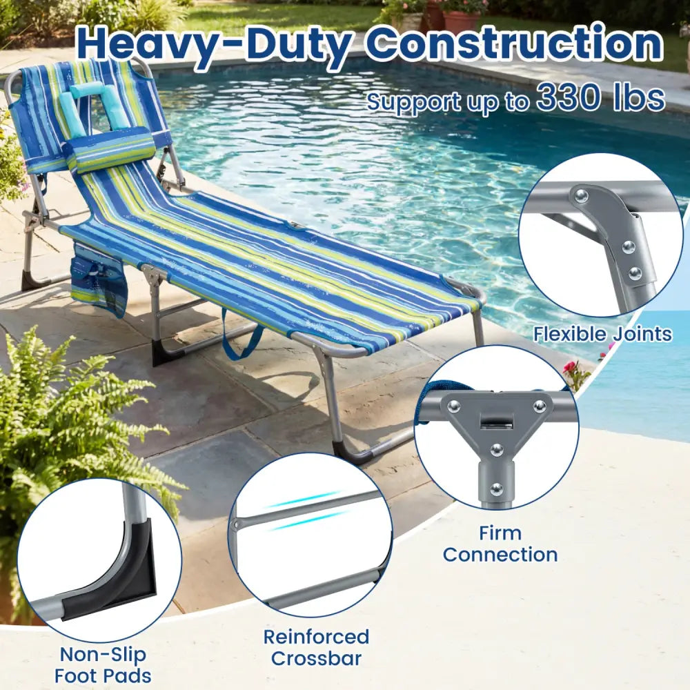 Tanning Chair with Face Arm Holes Folding Chair-Multicolor - Multicolor - Outdoor Chaise Lounges