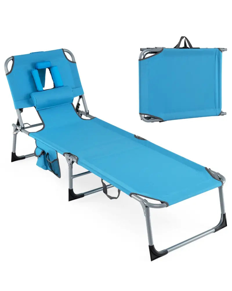 Tanning Chair with Face Arm Holes Folding Chair-Navy - Navy - Outdoor Chaise Lounges