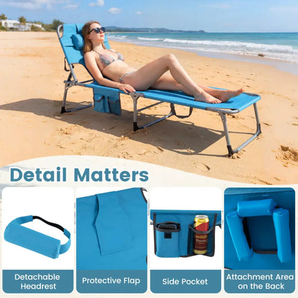 Tanning Chair with Face Arm Holes Folding Chair-Navy - Navy - Outdoor Chaise Lounges
