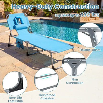Tanning Chair with Face Arm Holes Folding Chair-Navy - Navy - Outdoor Chaise Lounges