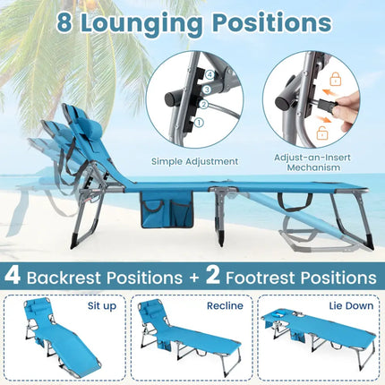 Tanning Chair with Face Arm Holes Folding Chair-Navy - Navy - Outdoor Chaise Lounges