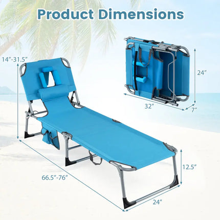 Tanning Chair with Face Arm Holes Folding Chair-Navy - Navy - Outdoor Chaise Lounges