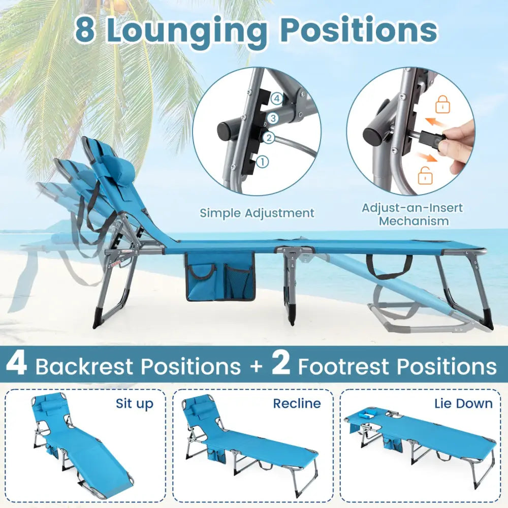 Tanning Chair with Face Arm Holes Folding Chair-Navy - Navy - Outdoor Chaise Lounges