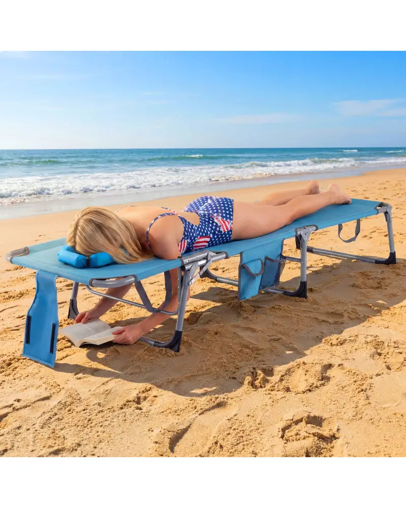 Tanning Chair with Face Arm Holes Folding Chair-Navy - Navy - Outdoor Chaise Lounges