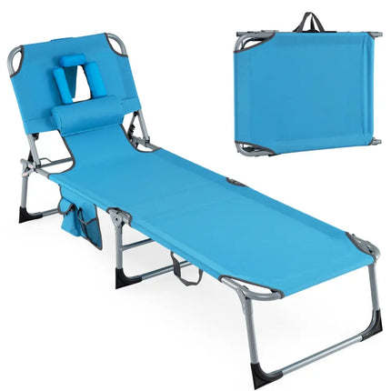 Tanning Chair with Face Arm Holes Folding Chair-Navy - Navy - Outdoor Chaise Lounges