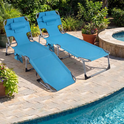 Tanning Chair with Face Arm Holes Folding Chair-Navy - Navy - Outdoor Chaise Lounges
