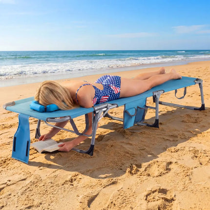 Tanning Chair with Face Arm Holes Folding Chair-Navy - Navy - Outdoor Chaise Lounges