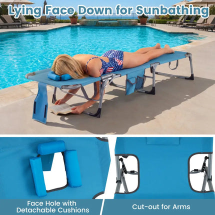 Tanning Chair with Face Arm Holes Folding Chair-Navy - Navy - Outdoor Chaise Lounges