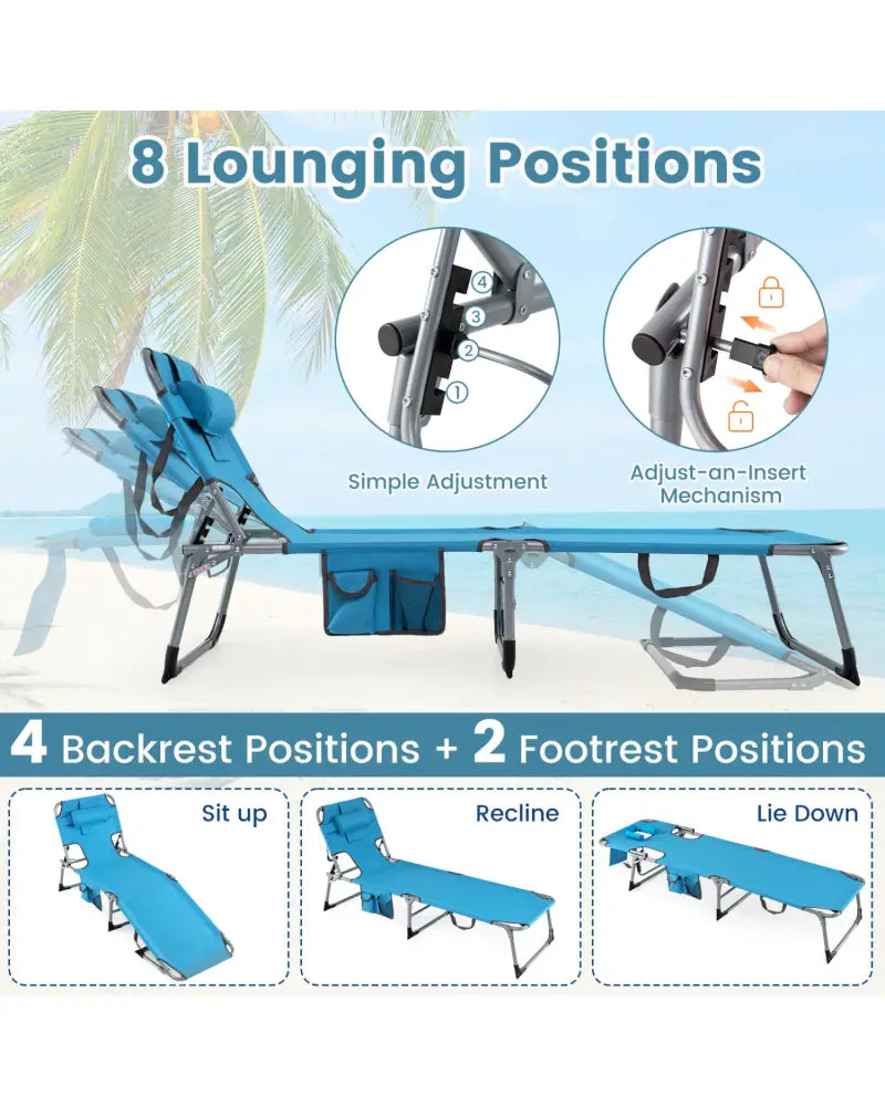 Tanning Chair with Face Arm Holes Folding Chair-Navy - Navy - Outdoor Chaise Lounges