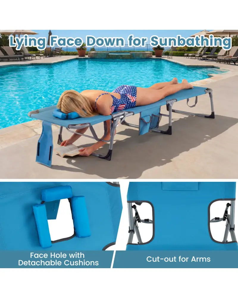 Tanning Chair with Face Arm Holes Folding Chair-Navy - Navy - Outdoor Chaise Lounges