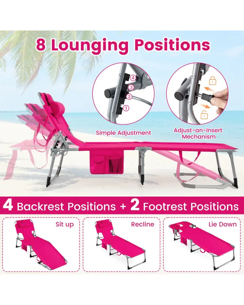 Tanning Chair with Face Arm Holes Folding Chair-Pink - Pink - Outdoor Chaise Lounges