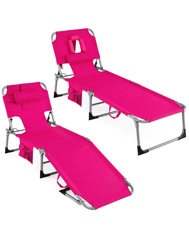 Tanning Chair with Face Arm Holes Folding Chair-Pink - Pink - Outdoor Chaise Lounges