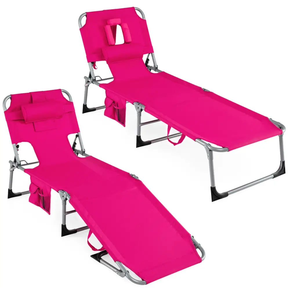 Tanning Chair with Face Arm Holes Folding Chair-Pink - Pink - Outdoor Chaise Lounges