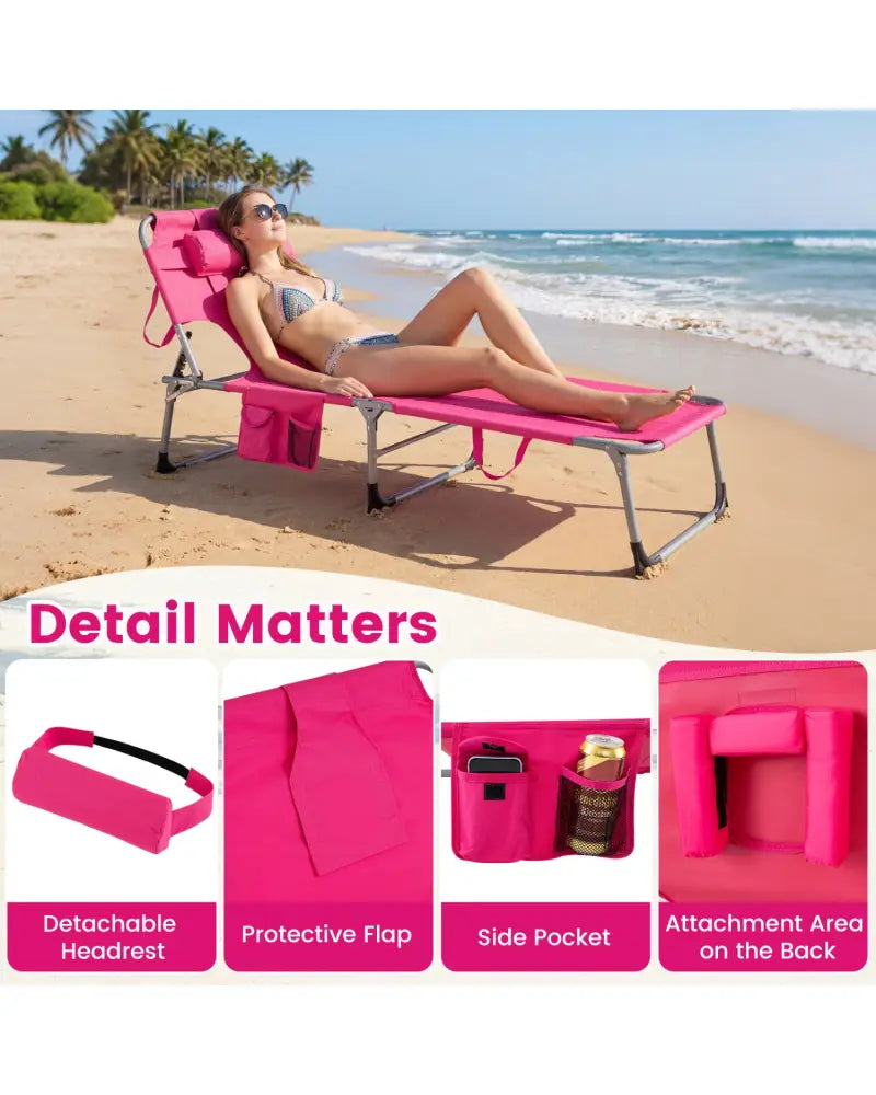 Tanning Chair with Face Arm Holes Folding Chair-Pink - Pink - Outdoor Chaise Lounges