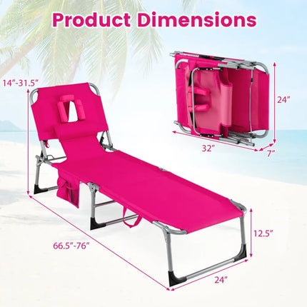 Tanning Chair with Face Arm Holes Folding Chair-Pink - Pink - Outdoor Chaise Lounges