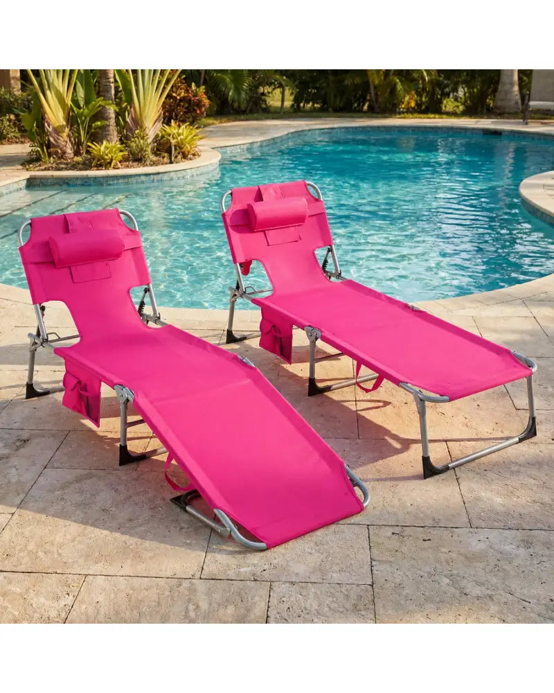 Tanning Chair with Face Arm Holes Folding Chair-Pink - Pink - Outdoor Chaise Lounges