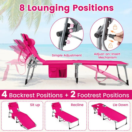 Tanning Chair with Face Arm Holes Folding Chair-Pink - Pink - Outdoor Chaise Lounges