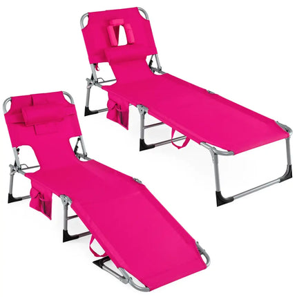 Tanning Chair with Face Arm Holes Folding Chair-Pink - Pink - Outdoor Chaise Lounges