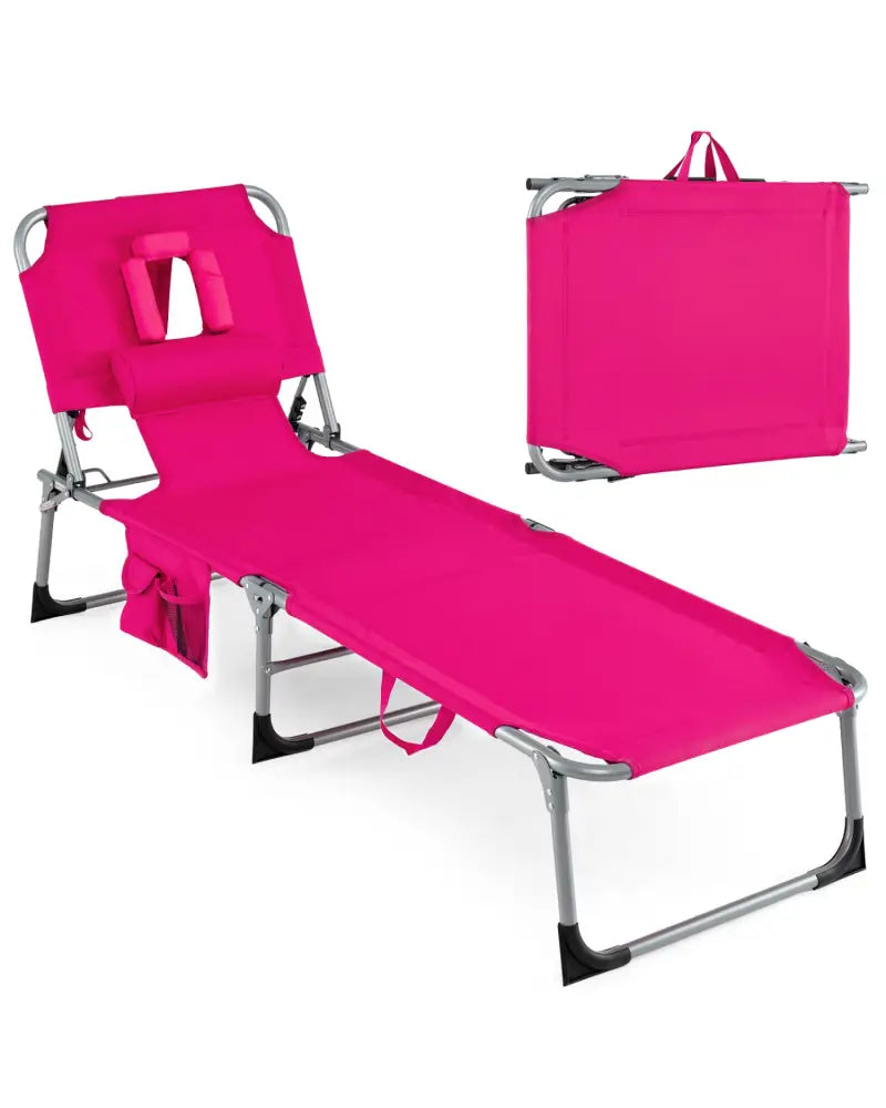 Tanning Chair with Face Arm Holes Folding Chair-Pink - Pink - Outdoor Chaise Lounges