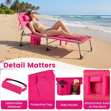 Tanning Chair with Face Arm Holes Folding Chair-Pink - Pink - Outdoor Chaise Lounges