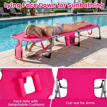Tanning Chair with Face Arm Holes Folding Chair-Pink - Pink - Outdoor Chaise Lounges