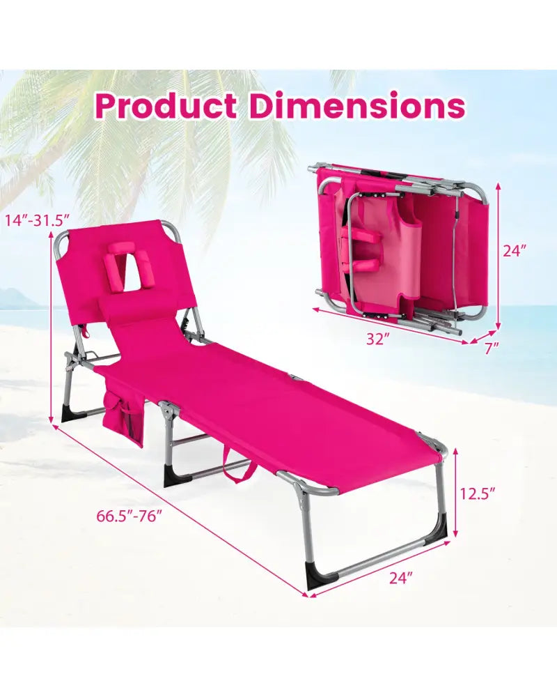 Tanning Chair with Face Arm Holes Folding Chair-Pink - Pink - Outdoor Chaise Lounges