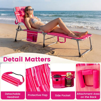 Tanning Chair with Face Arm Holes Folding Chair-Pink Stripe - Pink Stripe - Outdoor Chaise Lounges