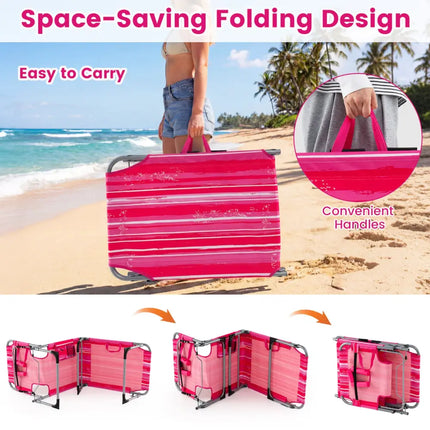 Tanning Chair with Face Arm Holes Folding Chair-Pink Stripe - Pink Stripe - Outdoor Chaise Lounges