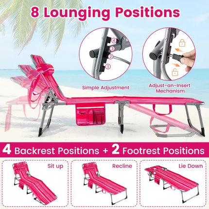 Tanning Chair with Face Arm Holes Folding Chair-Pink Stripe - Pink Stripe - Outdoor Chaise Lounges