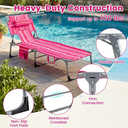 Tanning Chair with Face Arm Holes Folding Chair-Pink Stripe - Pink Stripe - Outdoor Chaise Lounges