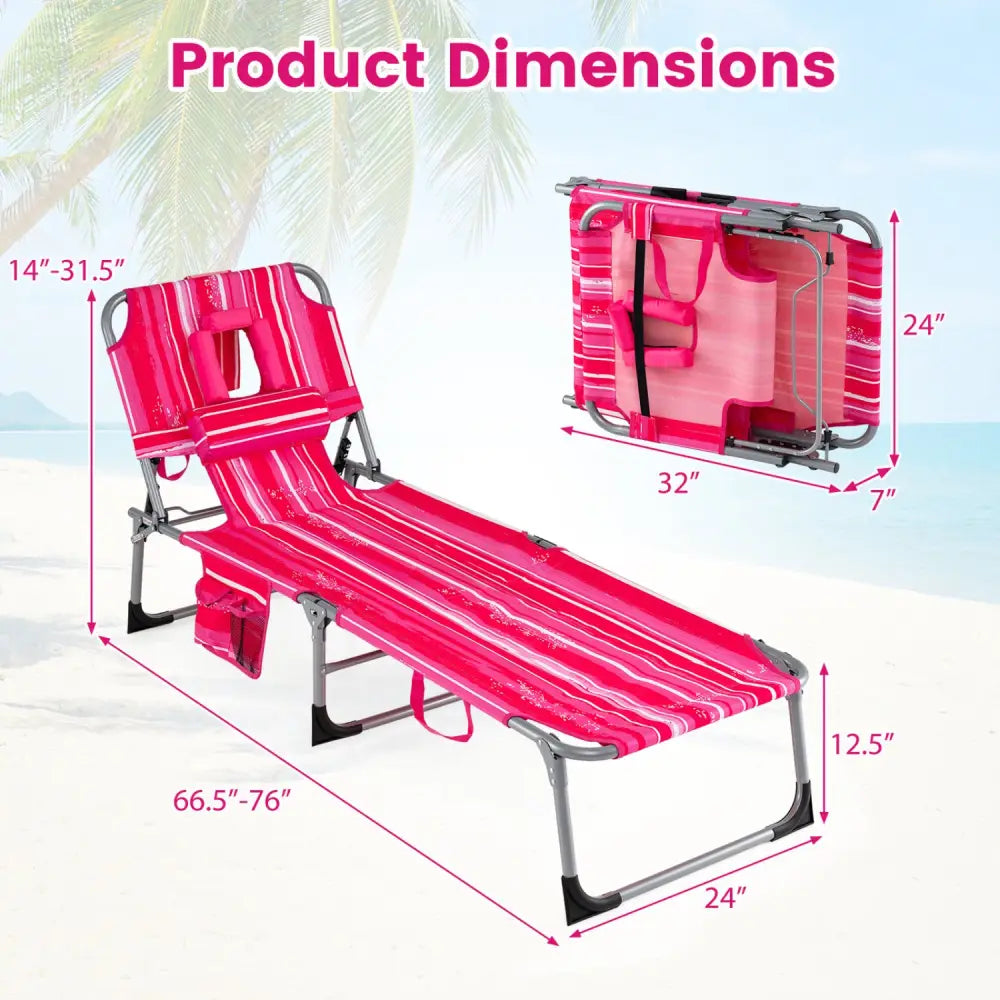 Tanning Chair with Face Arm Holes Folding Chair-Pink Stripe - Pink Stripe - Outdoor Chaise Lounges