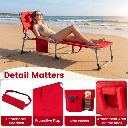 Tanning Chair with Face Arm Holes Folding Chair-Red - Red - Outdoor Chaise Lounges