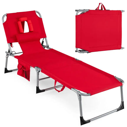 Tanning Chair with Face Arm Holes Folding Chair-Red - Red - Outdoor Chaise Lounges