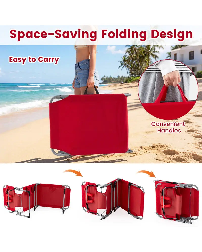 Tanning Chair with Face Arm Holes Folding Chair-Red - Red - Outdoor Chaise Lounges
