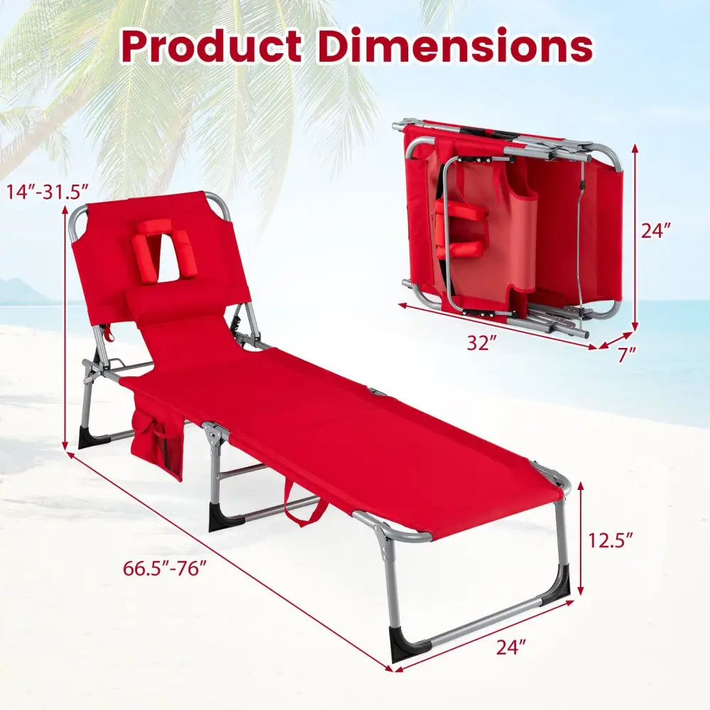 Tanning Chair with Face Arm Holes Folding Chair-Red - Red - Outdoor Chaise Lounges