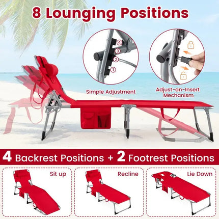 Tanning Chair with Face Arm Holes Folding Chair-Red - Red - Outdoor Chaise Lounges