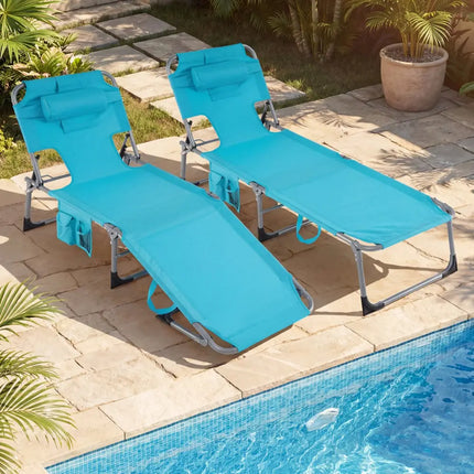 Tanning Chair with Face Arm Holes Folding Chair-Turquoise - Turquoise - Outdoor Chaise Lounges