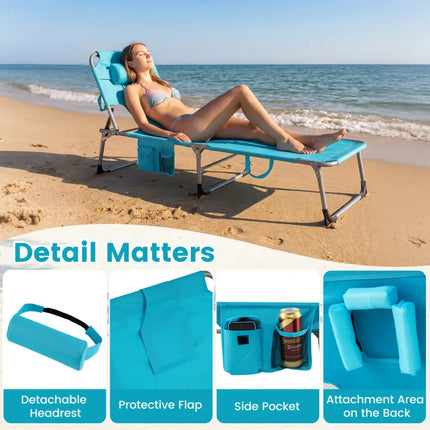 Tanning Chair with Face Arm Holes Folding Chair-Turquoise - Turquoise - Outdoor Chaise Lounges