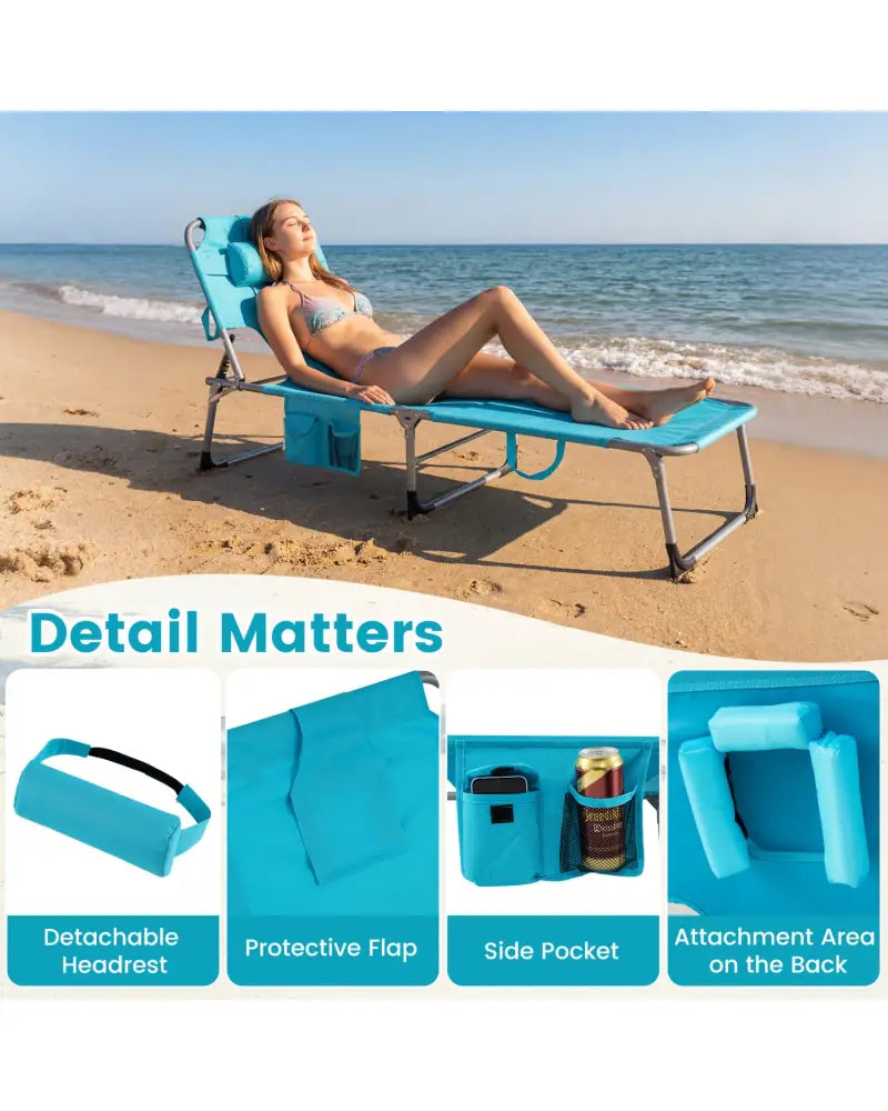 Tanning Chair with Face Arm Holes Folding Chair-Turquoise - Turquoise - Outdoor Chaise Lounges