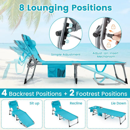 Tanning Chair with Face Arm Holes Folding Chair-Turquoise - Turquoise - Outdoor Chaise Lounges