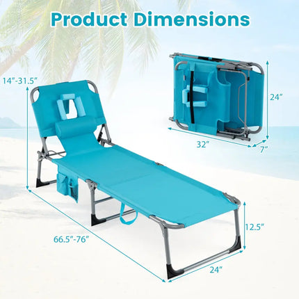 Tanning Chair with Face Arm Holes Folding Chair-Turquoise - Turquoise - Outdoor Chaise Lounges